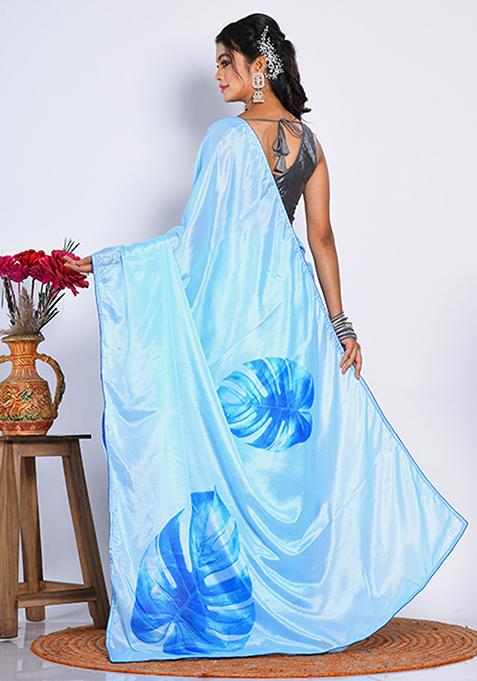 Multicolour Printed Linen Saree Set