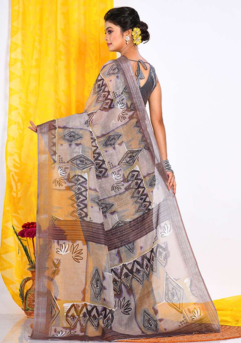 Multicolour Linen Saree Set with Digital Print for Diwali | Wedding & Festive Wear - Indya