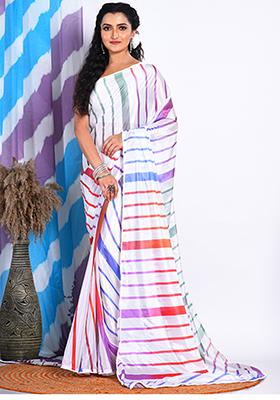 Multicolour Digital Print Chiffon Saree Set