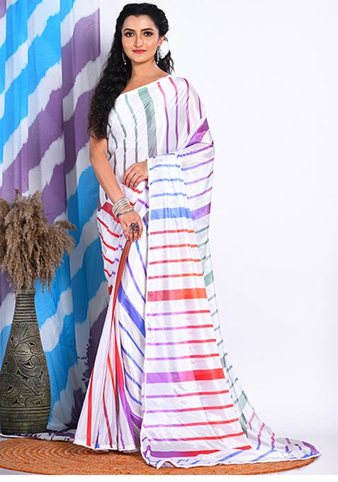 Multicolour Digital Print Chiffon Saree Set