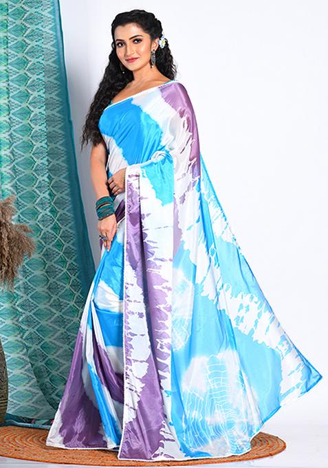 Multicolour Digital Print Chiffon Saree Set