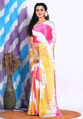 Multicolour Digital Print Chiffon Saree Set