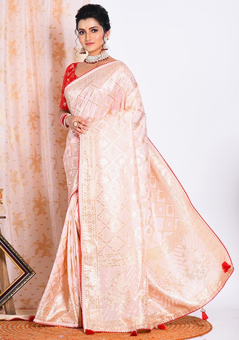 Pink Pure Dola Silk Saree Set