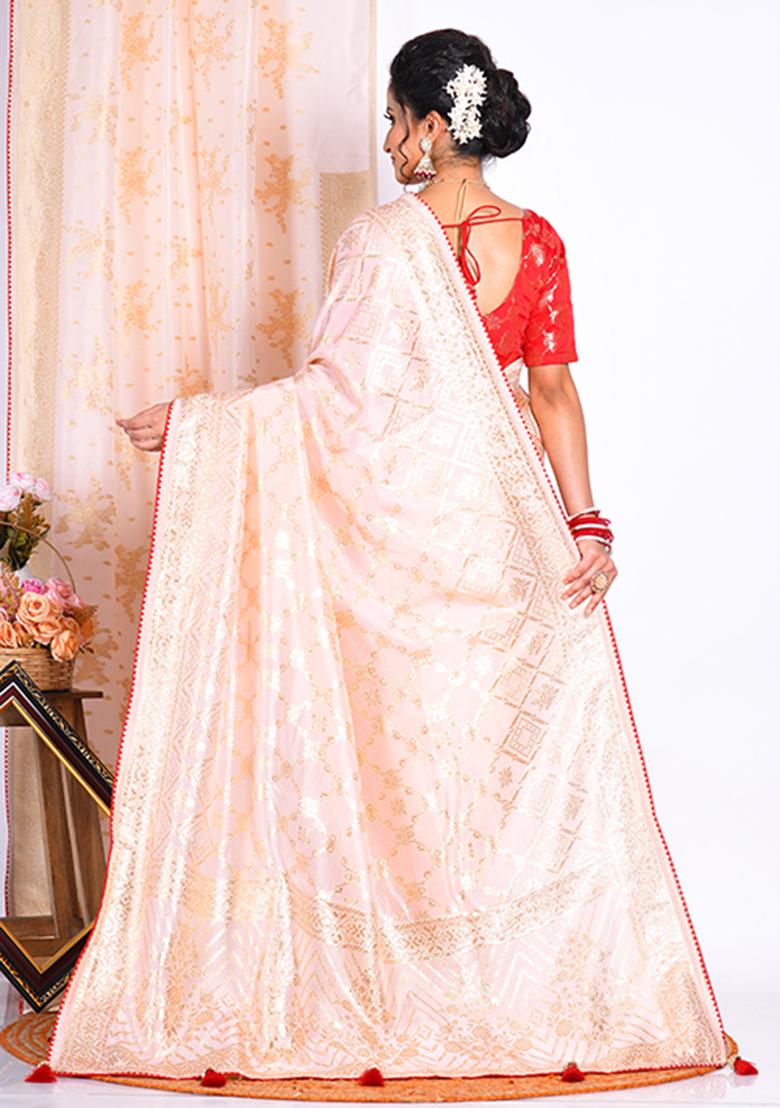 Pink Pure Dola Silk Saree Set
