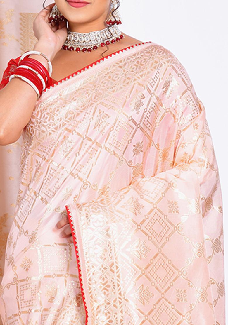 Pink Pure Dola Silk Saree Set