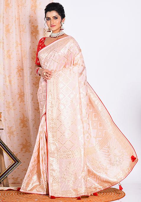 Pink Pure Dola Silk Saree Set