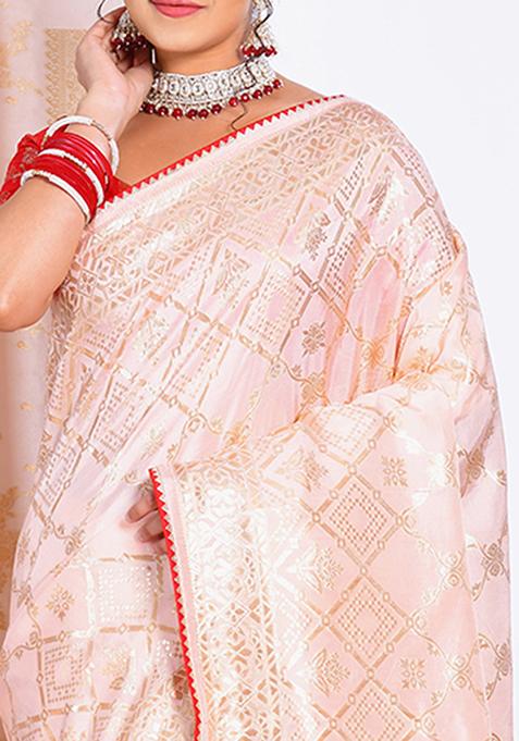 Pink Pure Dola Silk Saree Set