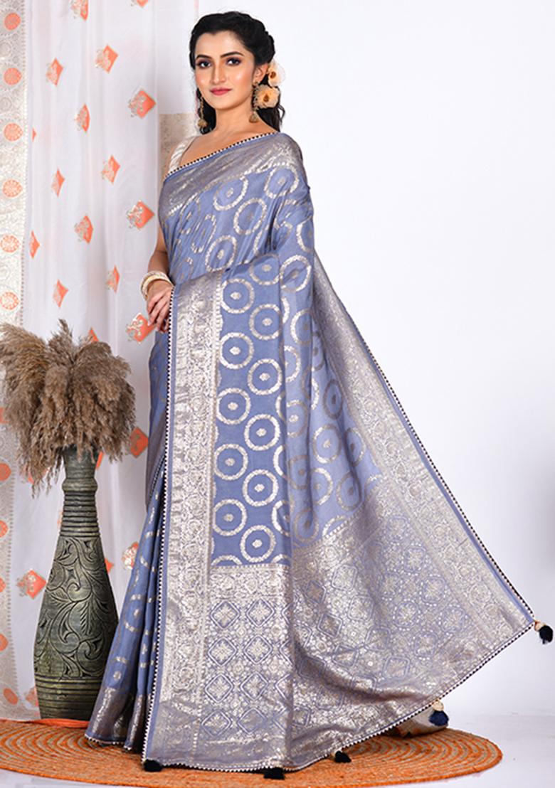 Light Purple Pure Dola Silk Saree Set