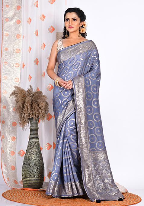 Light Purple Pure Dola Silk Saree Set