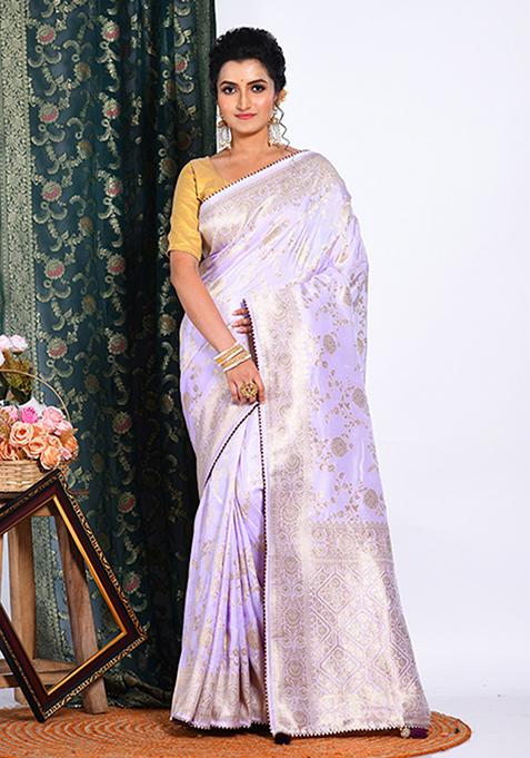 Light Purple Dola Silk Saree Set