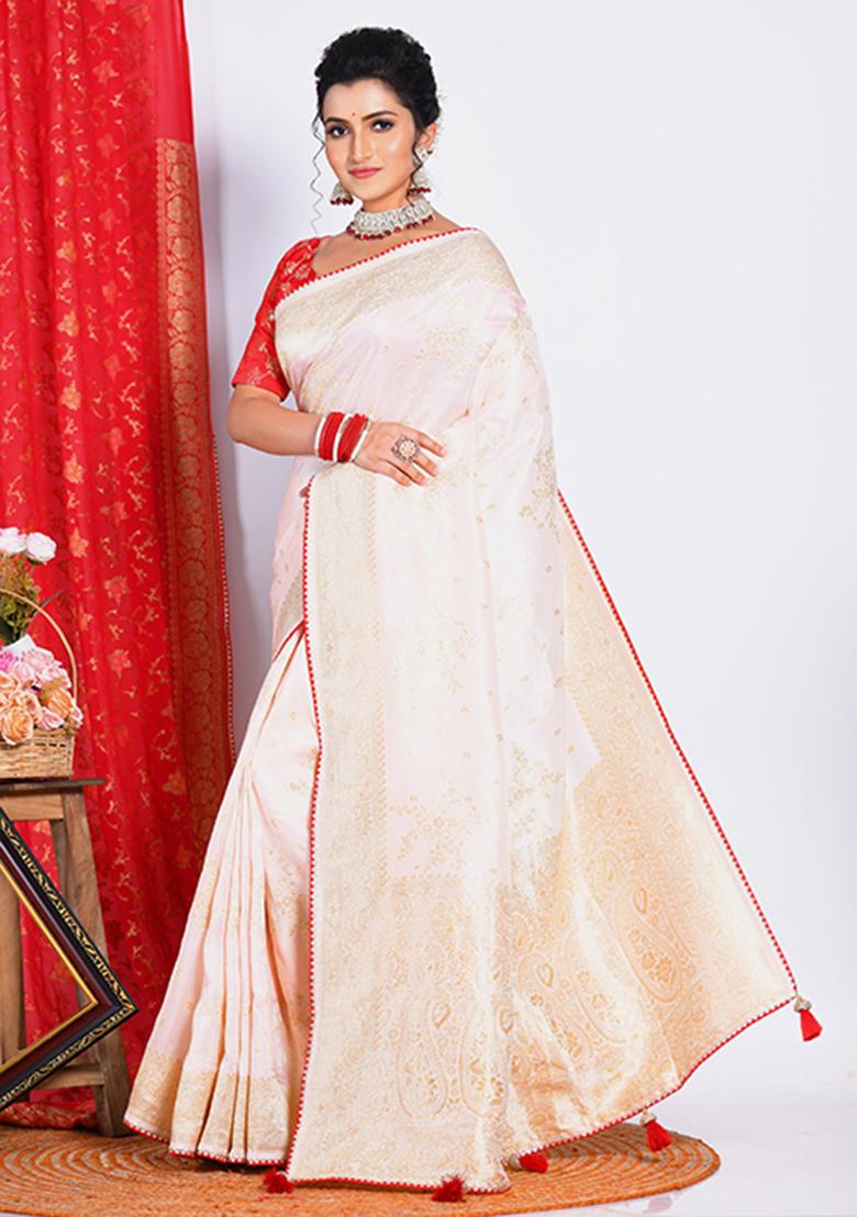 Light Pink Pure Russian Silk Saree Set