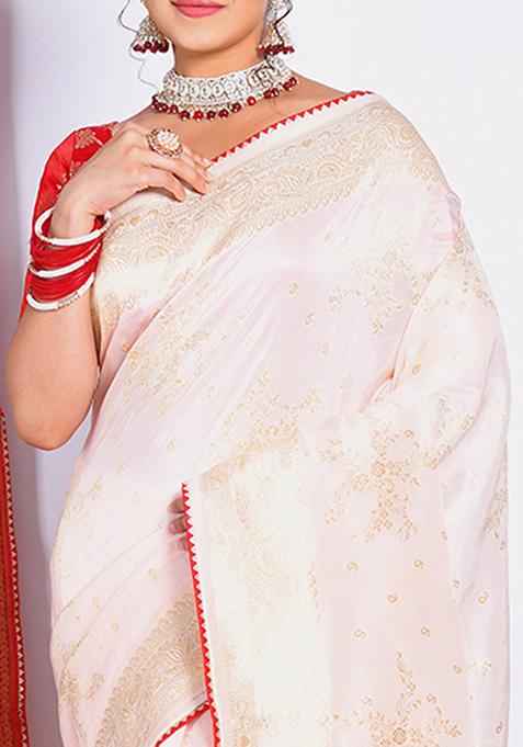 Light Pink Pure Russian Silk Saree Set