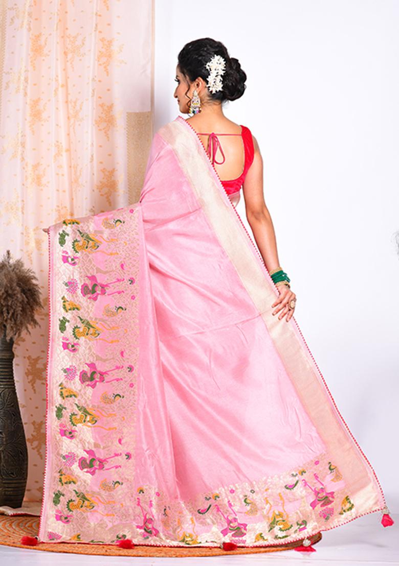 Rust Pure Russian Silk Saree Set