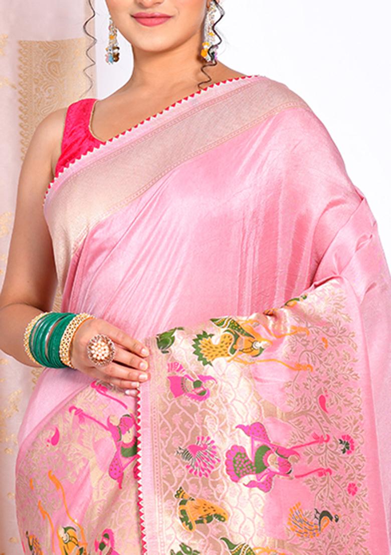 Rust Pure Russian Silk Saree Set