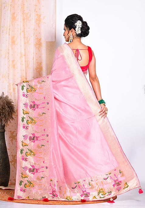 Rust Pure Russian Silk Saree Set