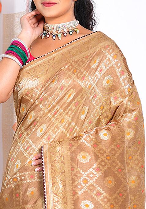 Brown Pure Russian Silk Saree Set