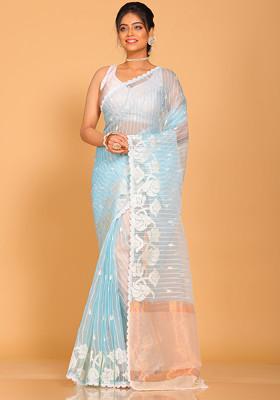 Green Embroidered Organza Saree Set