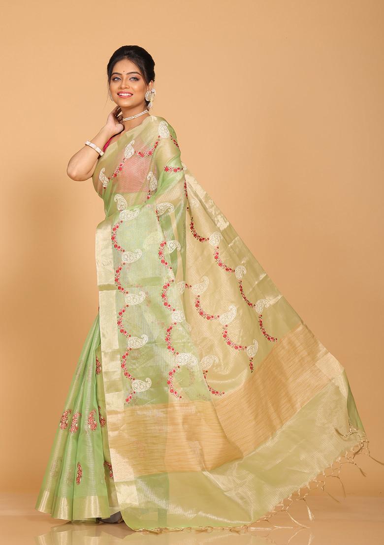 Green Zari Embroidered Saree Set