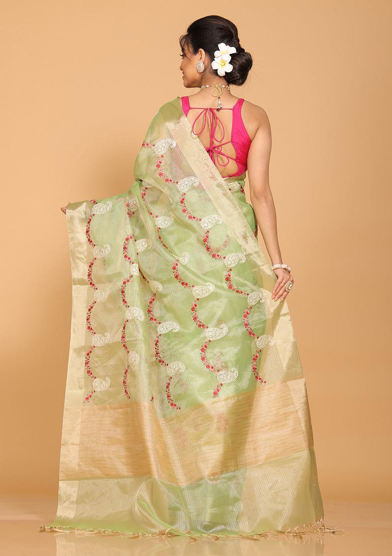 Green Zari Embroidered Saree Set