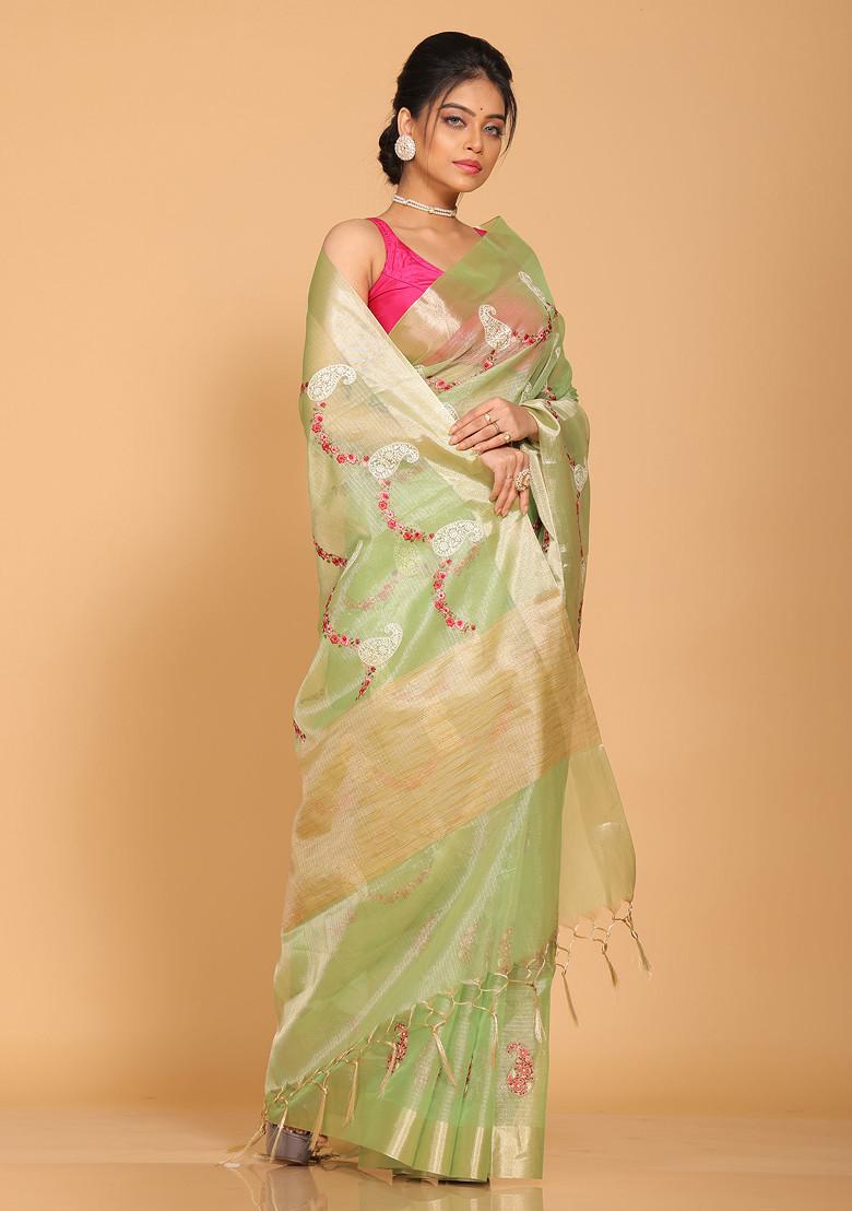Green Zari Embroidered Saree Set