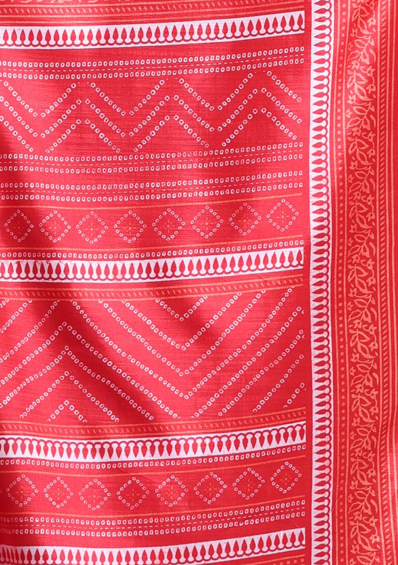 Red Bandhani Print Soft Silk Saree Set