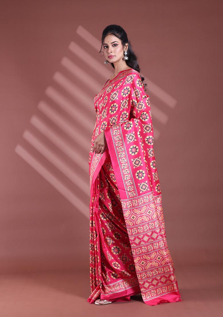 Pink Textured Soft Silk Saree Set