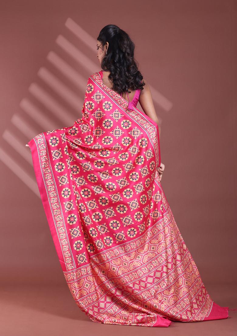 Pink Textured Soft Silk Saree Set