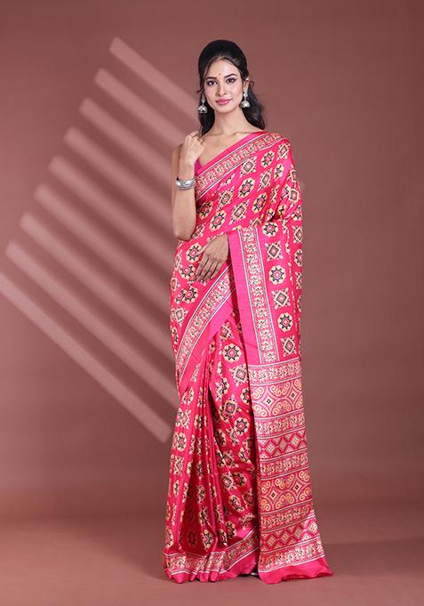 Pink Textured Soft Silk Saree Set