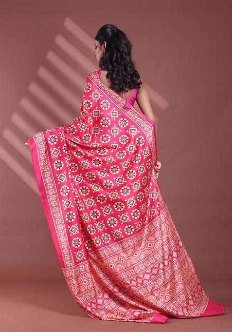Pink Textured Soft Silk Saree Set