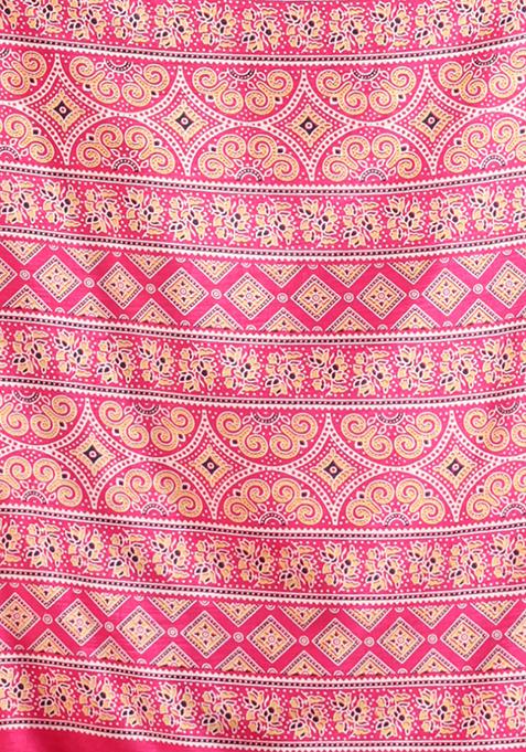 Pink Textured Soft Silk Saree Set