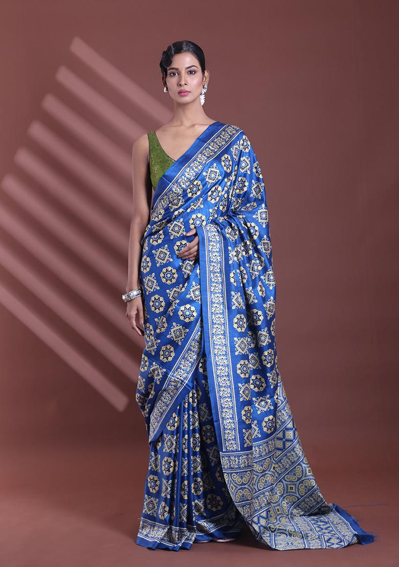 Blue Textured Soft Silk Saree Set