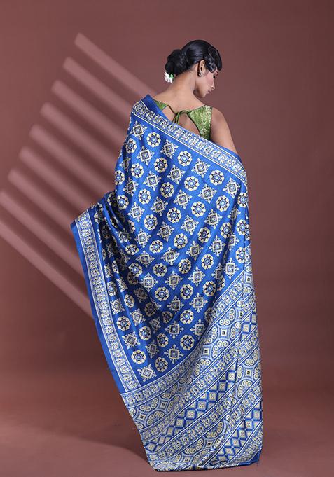 Blue Textured Soft Silk Saree Set