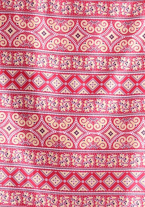 Red Textured Soft Silk Saree Set