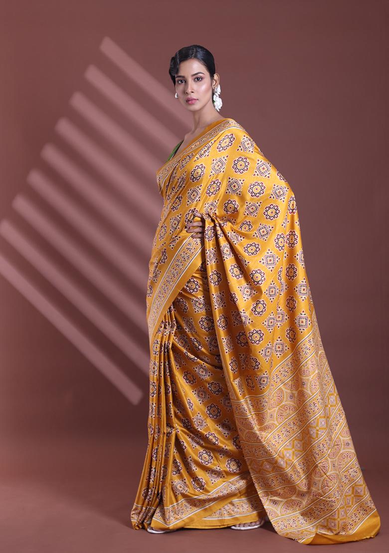 Mustard Textured Soft Silk Saree Set