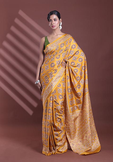 Mustard Textured Soft Silk Saree Set