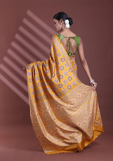 Mustard Textured Soft Silk Saree Set