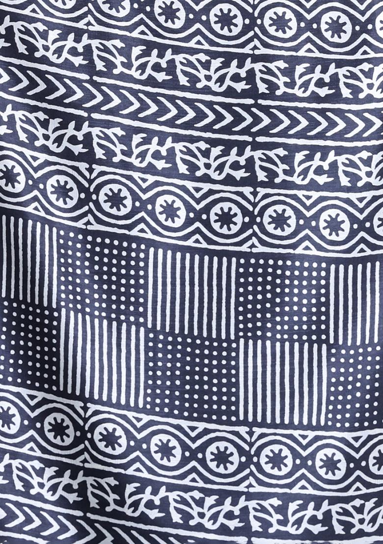 Black Paisley Print Soft Silk Saree Set - Indya