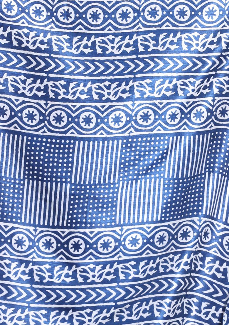 Blue Paisley Print Soft Silk Saree Set