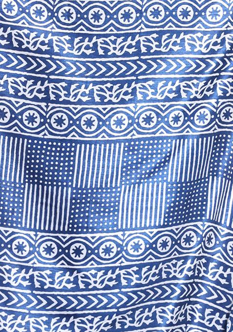 Blue Paisley Print Soft Silk Saree Set