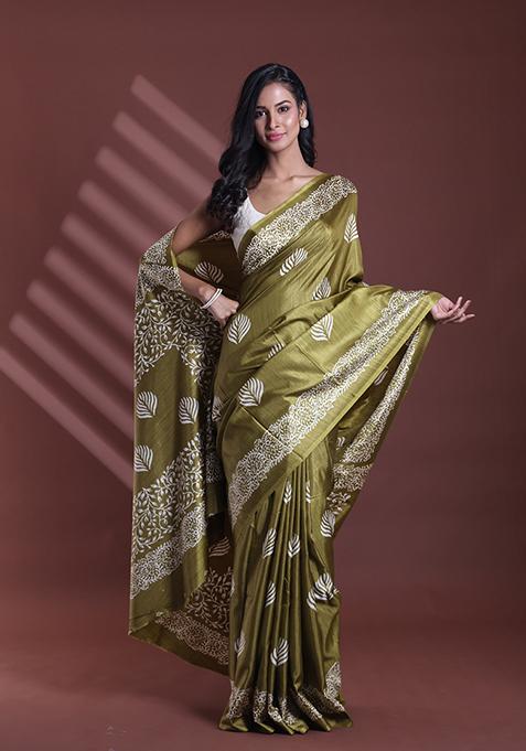 Green Textured Soft Silk Saree Set