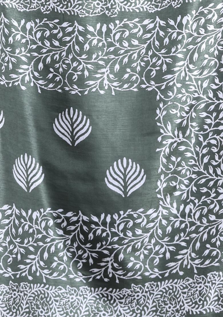 Fern Green Textured Soft Silk Saree Set