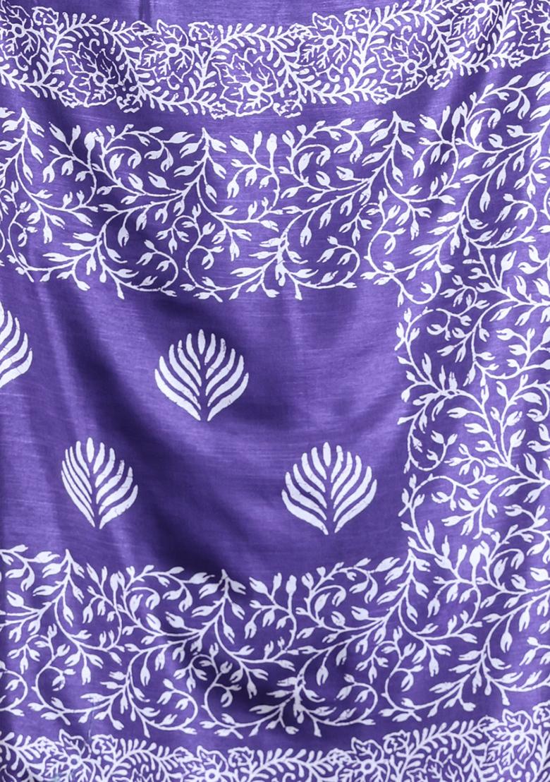 Navy Blue Textured Soft Silk Saree Set - Indya