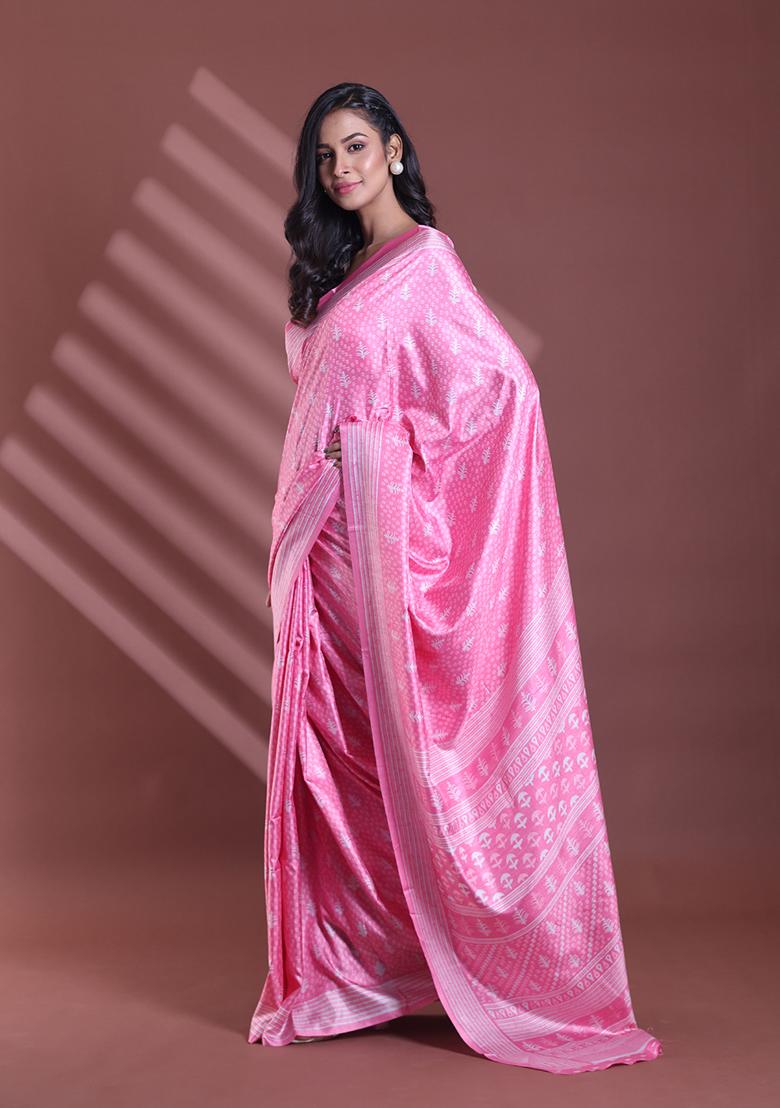 Pink Textured Soft Silk Saree Set