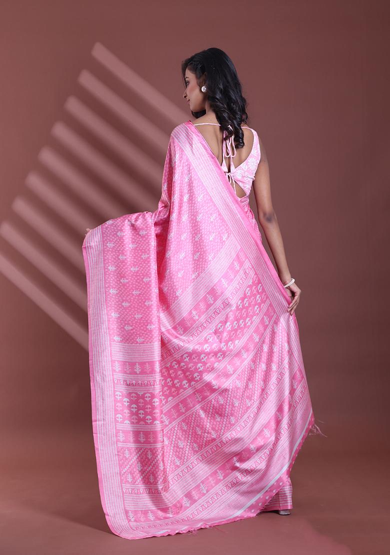 Pink Textured Soft Silk Saree Set