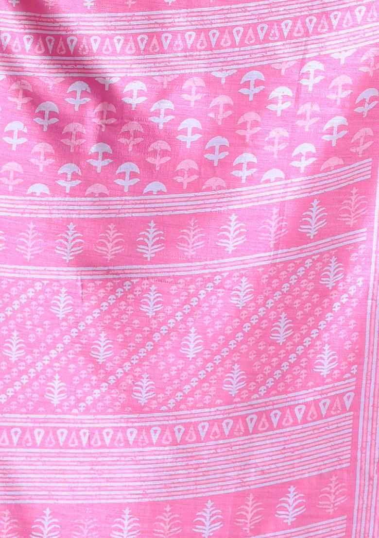 Pink Textured Soft Silk Saree Set