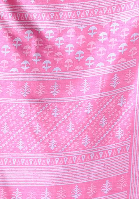 Pink Textured Soft Silk Saree Set
