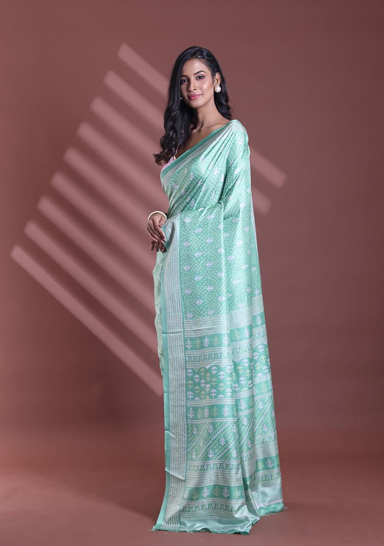 Light Green Textured Soft Silk Saree Set