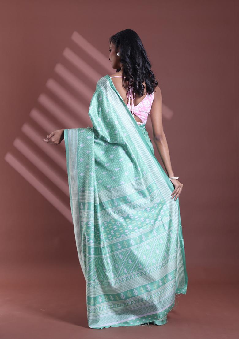 Light Green Textured Soft Silk Saree Set