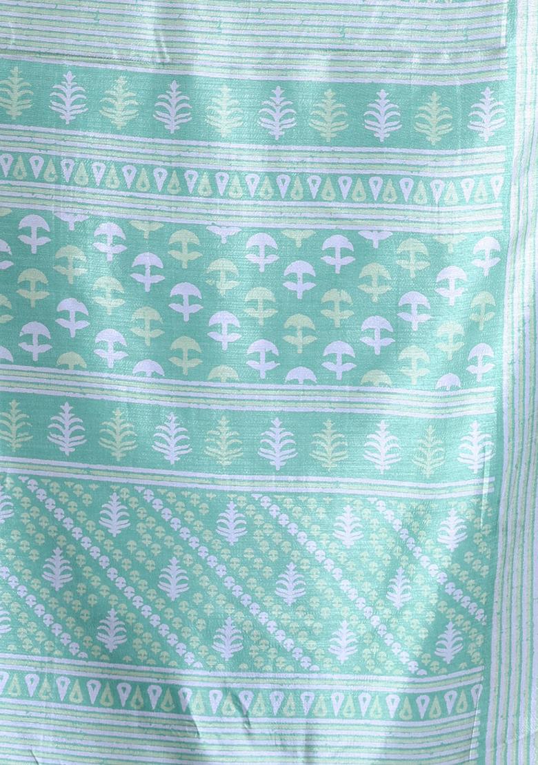 Light Green Textured Soft Silk Saree Set
