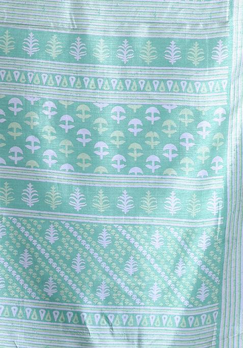 Light Green Textured Soft Silk Saree Set